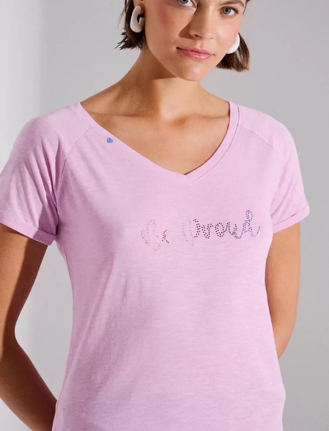 Ροζ κοντομάνικο t-shirt σε ίσια γραμμή με v-λαιμόκοψη και μπροστινό τύπωμα “be proud” Bill Cost 