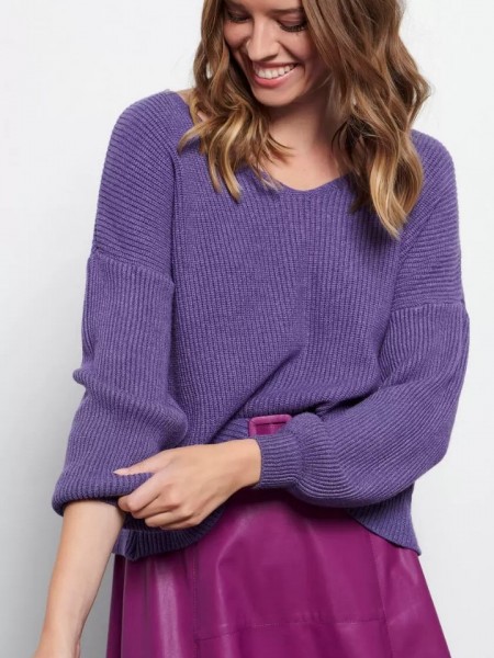 Μωβ μακρυμάνικη πλεκτή oversized μπλούζα με V-λαιμόκοψη και ρεγκλάν μανικοκόλληση Bill Cost