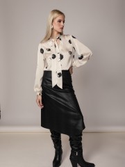 Μαύρη faux-leather midi φούστα σε αλκαντάρα ύφασμα, σε Α-γραμμή και λάστιχο στην μέση Coelia 