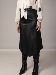 Μαύρη faux-leather midi φούστα σε αλκαντάρα ύφασμα, σε Α-γραμμή και λάστιχο στην μέση Coelia 