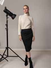 Animal printed χακί ψηλόμεση ελαστική φούστα, σε punto ύφασμα και λάστιχο στην μέση Coelia 