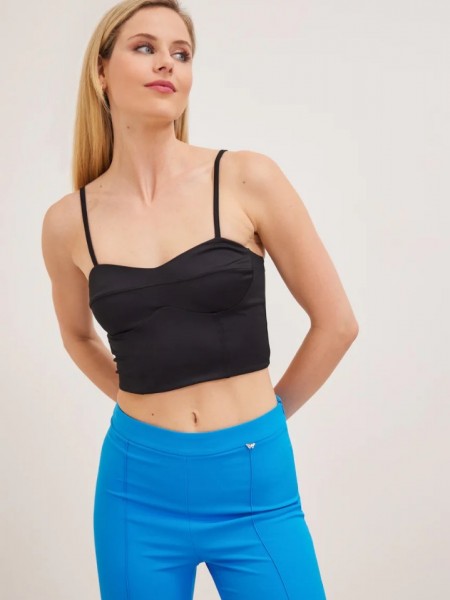 Μαύρο αμάνικο cropped top με ρυθμιζόμενες τιράντες και λάστιχο στο πίσω μέρος Enzzo