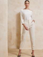 Βανίλια ψηλόμεσο slouchy-fit παντελόνι με πιέτες, πλαϊνές τσέπες και κλείσιμο με φερμουάρ Enzzo
