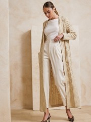 Βανίλια ψηλόμεσο slouchy-fit παντελόνι με πιέτες, πλαϊνές τσέπες και κλείσιμο με φερμουάρ Enzzo