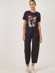 Μαύρο ψηλόμεσο slouchy-fit παντελόνι Owen με πλαϊνές τσέπες, τετράγωνες πίσω και λάστιχο πίσω στην μέση Enzzo