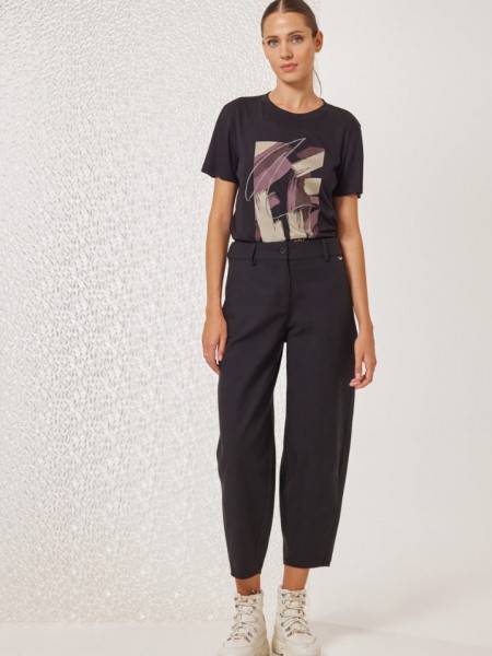 Μαύρο ψηλόμεσο slouchy-fit παντελόνι Owen με πλαϊνές τσέπες, τετράγωνες πίσω και λάστιχο πίσω στην μέση Enzzo