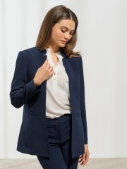 Blue navy αφοδράριστο σακάκι Alea σε μεσάτη  γραμμή χωρίς γιακά και με μπροστινές τσέπες πατιλέτες Enzzo