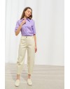 Βανίλια ψηλόμεσο Brianna παντελόνι, σε slouchy fit γραμμή, με τετράγωνες τσέπες πίσω, πλάγιες μπροστινές τσέπες και κλείσιμο με κουμπί και κρυφό φερμουάρ μπροστά Enzzo  