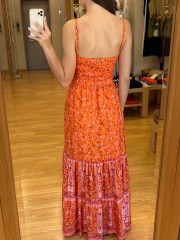 Floral πορτοκαλί maxi φούστα, με λάστιχο στην μέση και βολάν σε επίπεδα ENZZO
