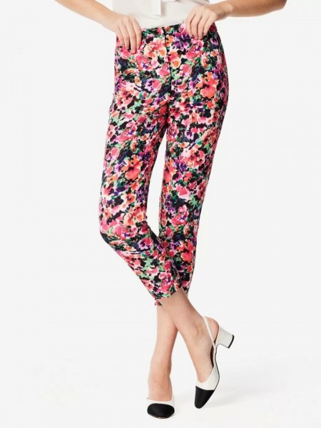 Floral printed φούξια ελαστικό καπρι παντελόνι με κλείσιμο με κουμπί και φερμουάρ Forel