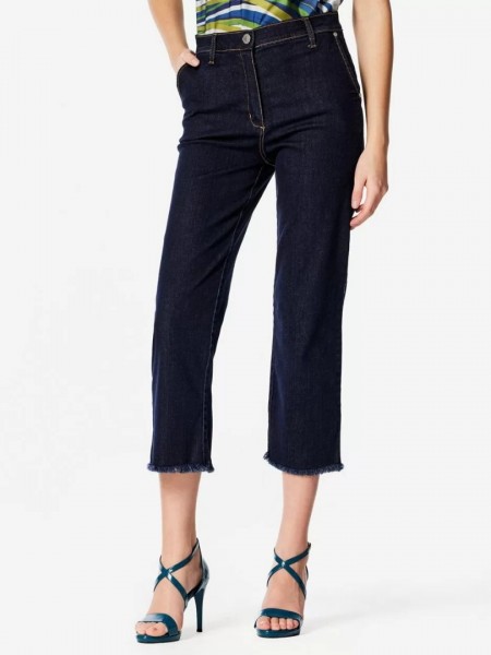 Blue jean ψηλόμεσο ελαστικό jean capri με πλαϊνές τσέπες και ξέφτια στο τελείωμα Forel
