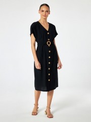 Μαύρο κοντομάνικο shirt look midi φόρεμα με αποσπώμενη υφασμάτινη ζώνη Forel
