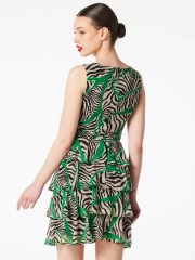 Animal printed μαύρο αμάνικο κοντό φόρεμα με βολάν σε επίπεδα Forel