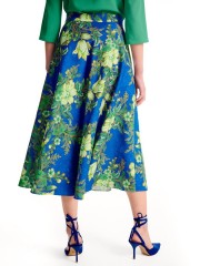 Floral printed μπλε ρουά midi φούστα σε κλος γραμμή, σταθερή μέση και πλαϊνές τσέπες Forel 