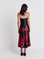 Floral μαύρη ψηλόμεση midi φούστα, με πιέτες, σταθερό ζωνάκι στην μέση και κλείσιμο με κρυφό φερμουάρ πίσω Forel  