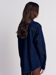 Blue jean μακρυμάνικο πουκάμισο, με διακοσμητικά ταμπά γαζιά, τετράγωνες τσέπες με πατιλέτες και κλείσιμο με κουμπιά μπροστά Forel 