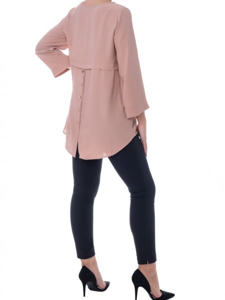 Nude oversized μπλούζα με 3/4 μανίκι και χρυσά κουμπιά στο πίσω μέρος Forel 