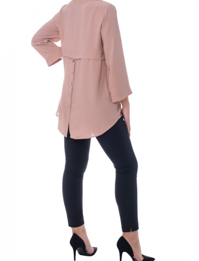  Nude oversized μπλούζα με 3/4 μανίκι και χρυσά κουμπιά στο πίσω μέρος Forel 