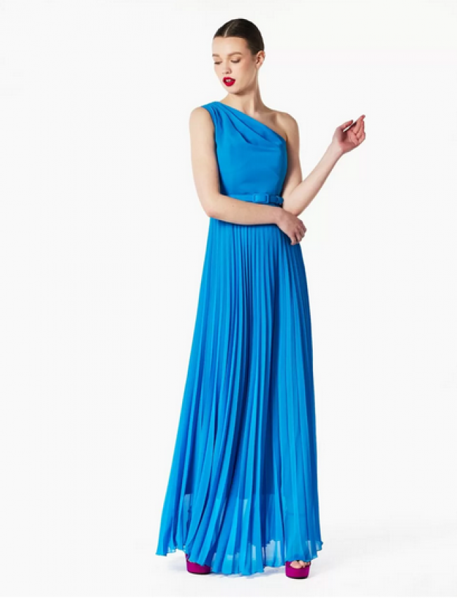 Γαλάζιο αμάνικο maxi φόρεμα με έναν ώμο, πλισέ φούστα και αποσπώμενη ζώνη Forel