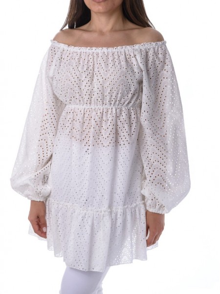 Λευκή μακρυμάνικη  broderie μπλούζα Innocent