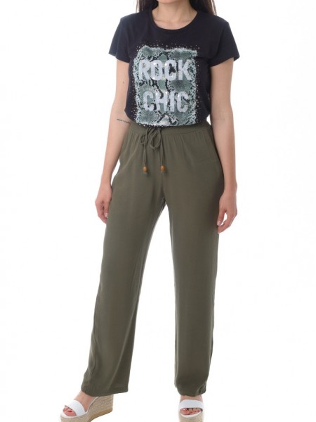 Μαύρο κοντομάνικο T-shirt με τύπωμα "Rock chic" Innocent