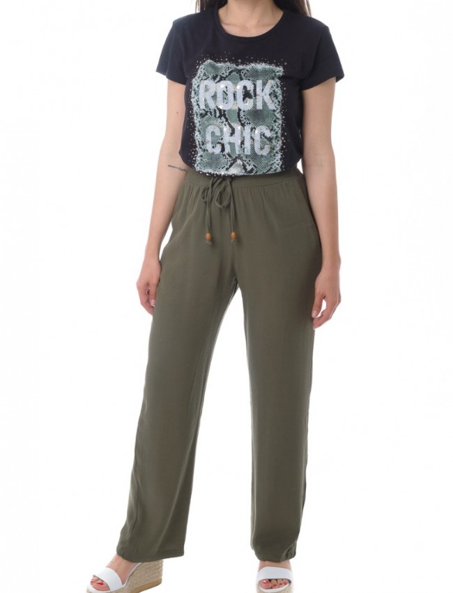 Μαύρο κοντομάνικο T-shirt με τύπωμα "Rock chic" Innocent