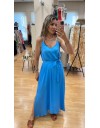 Σιελ αμάνικο satin touch midi φόρεμα, σε χαλαρή γραμμή, με λεπτές ρυθμιζόμενες τιράντες και αποσπώμενη υφασμάτινη ζώνη Innocent