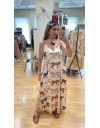 Εμπριμέ βανίλια αμάνικο satin touch midi φόρεμα, με τύπωμα αχιβάδες, πλαϊνά ανοίγματα και με λεπτές ρυθμιζόμενες τιράντες Innocent