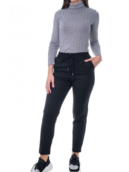 Μαύρο ψηλόμεσο loose-fit παντελόνι με λάστιχο και κορδόνι Innocent