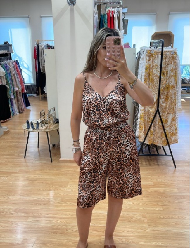 Animal printed μαύρη σατέν ψηλόμεση βερμούδα σε ίσια γραμμή, με πλαϊνές τσέπες και λάστιχο στην μέση Innocent 