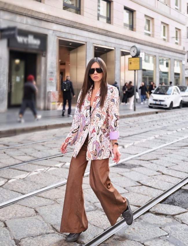 Floral printed λιλά-μπεζ μονόκουμπο oversized σακάκι με πέτο γιακά Innocent Floral printed λιλά-μπεζ μονόκουμπο oversized σακάκι με πέτο γιακά Innocent