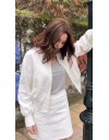 Λευκό jean jacket-bomber, με ιδιαίτερη επεξεργασία φθορές, μάο λαιμόκοψη, μπροστινές τσέπες και φουσκωτό τελείωμα στα μανίκια Innocent 