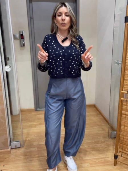 Light blue Jean tencel slouchy-fit σχεδιαστικό παντελόνι, με λάστιχο πίσω στην μέση, κρυφό φερμουάρ στο πλάι και πλαϊνές τσέπες innocent 
