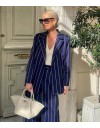 Ριγέ μπλε oversized μονόκουμπο σακάκι σε ίσια γραμμή, με πέτο γιακά και χωρίς τσέπες Innocent
