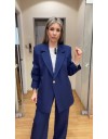 Μπλε κρεπ oversized μονόκουμπο σακάκι σε ίσια γραμμή, με πέτο γιακά και χωρίς τσέπες Innocent