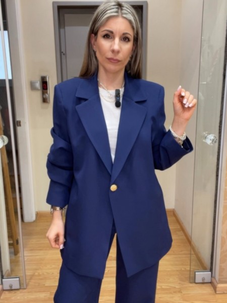 Μπλε κρεπ oversized μονόκουμπο σακάκι σε ίσια γραμμή, με πέτο γιακά και χωρίς τσέπες Innocent