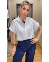 Ριγέ σιελ κοντομάνικο πουκάμισο σε τετράγωνη γραμμή, λάστιχο στο τελείωμα, ανάποδες κουφόπιετες και ρεγκλάν μανικοκόλληση innocent 