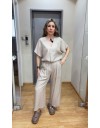 Μπεζ ψηλόμεσο tencel παντελόνι σε ίσια γραμμή, με μπροστινές πιέτες, λάστιχο στην μέση και τετράγωνες τσέπες πίσω Innocent