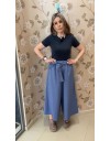 Indigo ψηλόμεση παντελονοφούστα, τύπου denim, με λάστιχο στη μέση, κρυφές πλαϊνές τσέπες και αποσπώμενη ζώνη στην μέση innocent