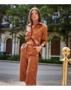 Ταμπά faux leather πουκάμισο σε τετράγωνη γραμμή με 3/4 μανίκια και διακοσμητικές ραφές innocent