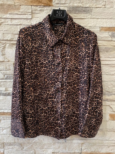 Animal printed καφέ μακρυμάνικο σατινέ πουκάμισο, σε χαλαρή γραμμή και κλείσιμο με κουμπιά Innocent