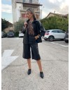 Μαύρο faux leather πουκάμισο σε τετράγωνη γραμμή με 3/4 μανίκια και διακοσμητικές ραφές innocent