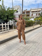 Bronze μεταλλικό κοντομάνικο πουκάμισο , σε Α γραμμή ,ρεβέρ στο τελείωμα στα μανίκια,, κουφόπιετα στην πλάτη και μπροστινά χρυσά κουμπιά Innocent