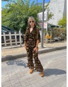 Εμπριμέ μαύρη κοντομάνικη  cropped μπλούζα σε flocko ύφανση με λάστιχα στα μανίκια και στο τελείωμα Innocent 