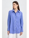 Ριγέ indigo μακρυμάνικο μακρύ oversized πουκάμισο σε χαλαρή γραμμή με φαρδιά ρίγα και φαρδιά μανίκια innocent 
