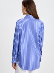 Ριγέ indigo μακρυμάνικο μακρύ oversized πουκάμισο σε χαλαρή γραμμή με φαρδιά ρίγα και φαρδιά μανίκια innocent 