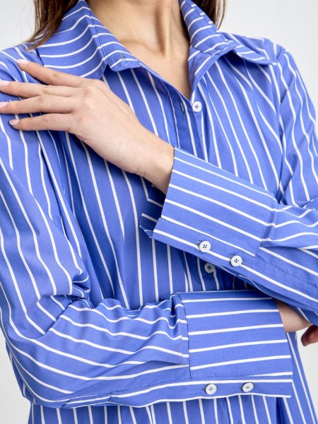 Ριγέ indigo μακρυμάνικο μακρύ oversized πουκάμισο σε χαλαρή γραμμή με φαρδιά ρίγα και φαρδιά μανίκια innocent 