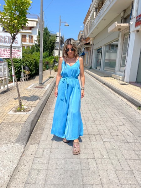Σιελ αμάνικη satin touch ολόσωμη φόρμα, σε χαλαρή γραμμή, με λεπτές ρυθμιζόμενες  τιράντες και αποσπώμενη υφασμάτινη ζώνη Innocent