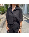 Μαύρο κοντομάνικο broderie πουκάμισο σε τετράγωνη γραμμή innocent 