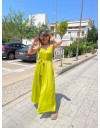 Lime-κίτρινη αμάνικη satin touch ολόσωμη φόρμα, σε χαλαρή γραμμή, με λεπτές ρυθμιζόμενες  τιράντες και αποσπώμενη υφασμάτινη ζώνη Innocent